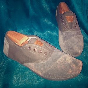TOMS Gray Suede and Canvass Laceless Slip-ons